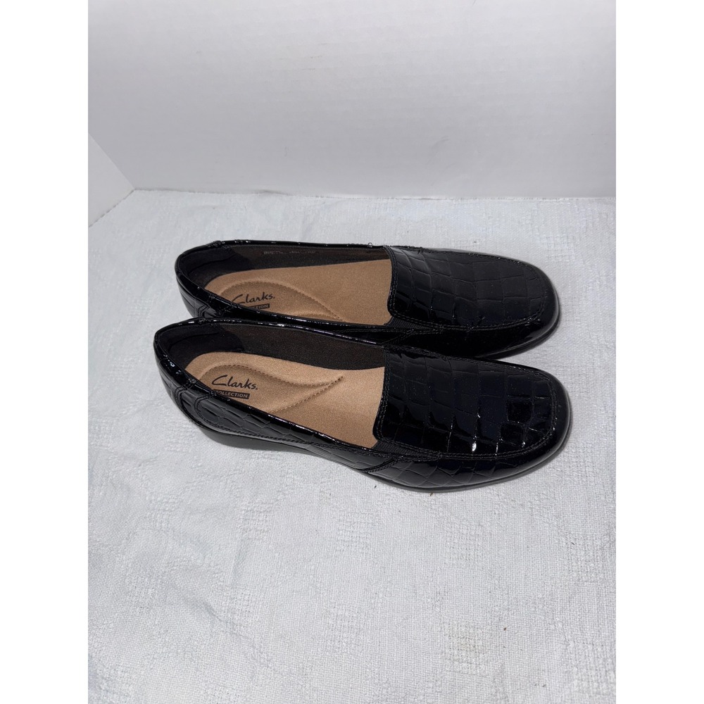 Clarks Black Patent Croc-Embossed Loafers - Picture 4 of 7